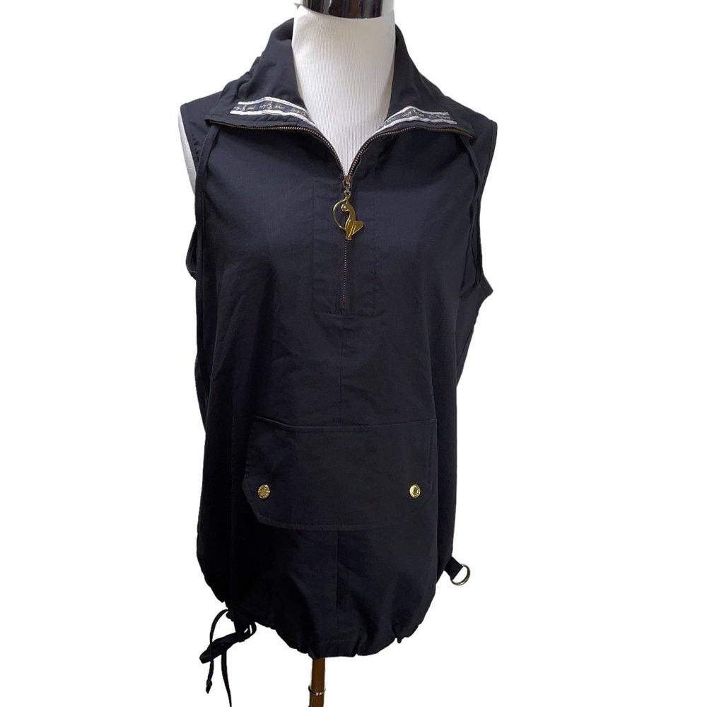 Vintage Baby Phat Oversized Cat Logo Half Zip Black Sleeveless Jacket Vest